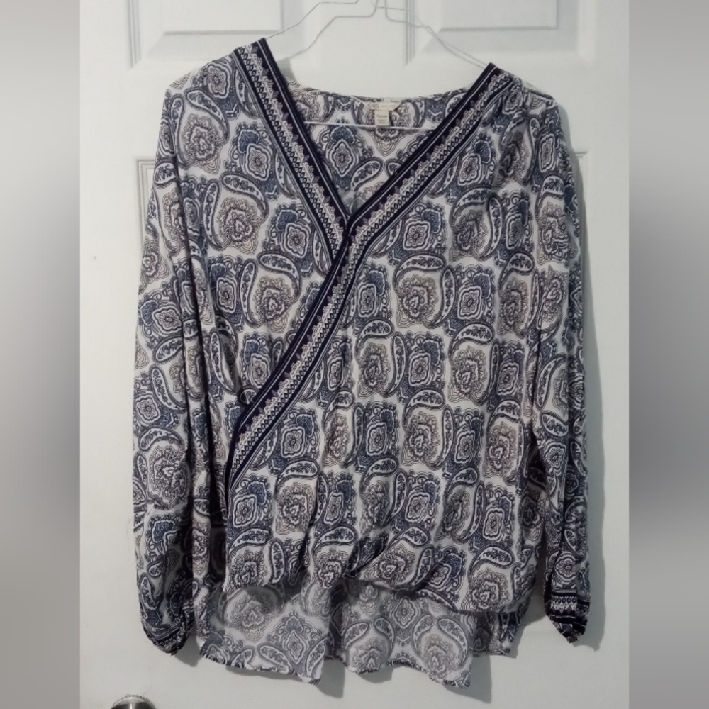 Cato Navy and White Patterned Blouse